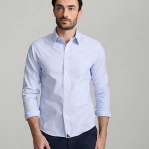 UNTUCKit Bordeaux Slim Fit blue stripe wrinkle-free button-down shirt